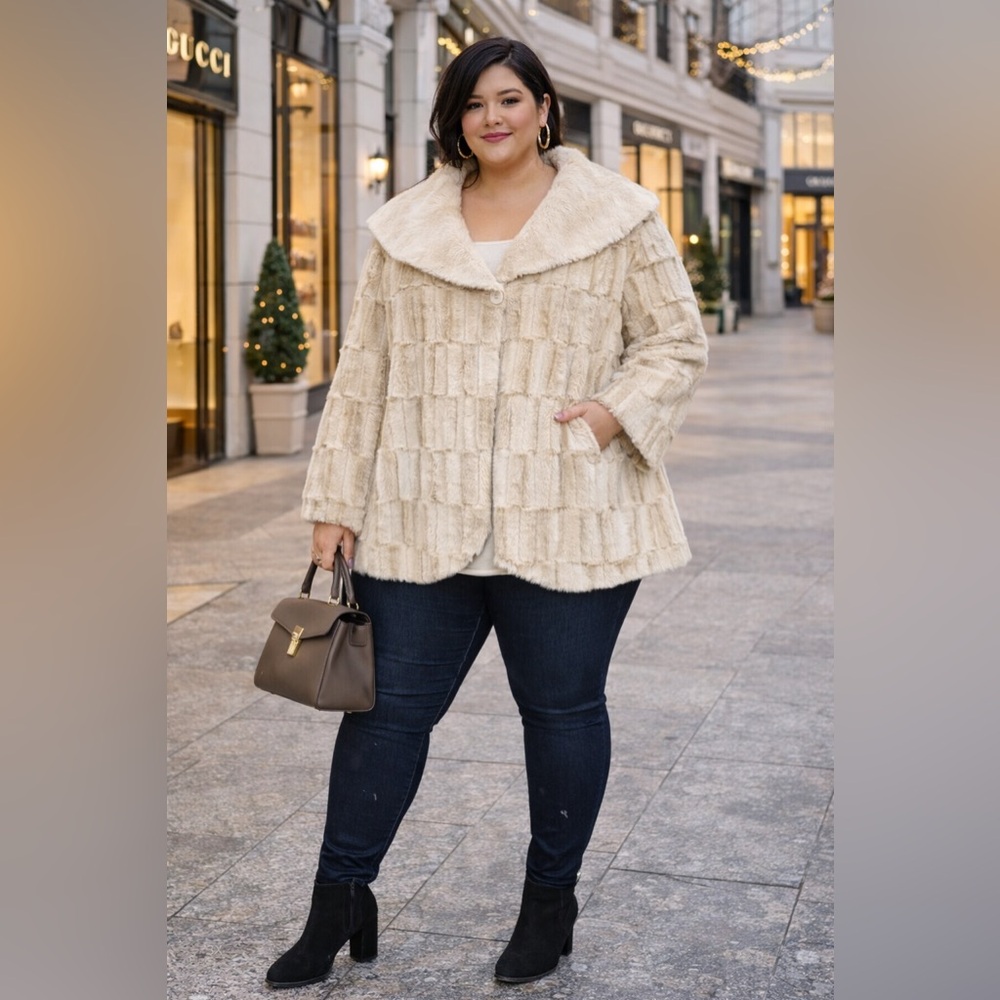 Chi by Falchi Tan Faux Fur Jacket — Size 3X — Gently Worn